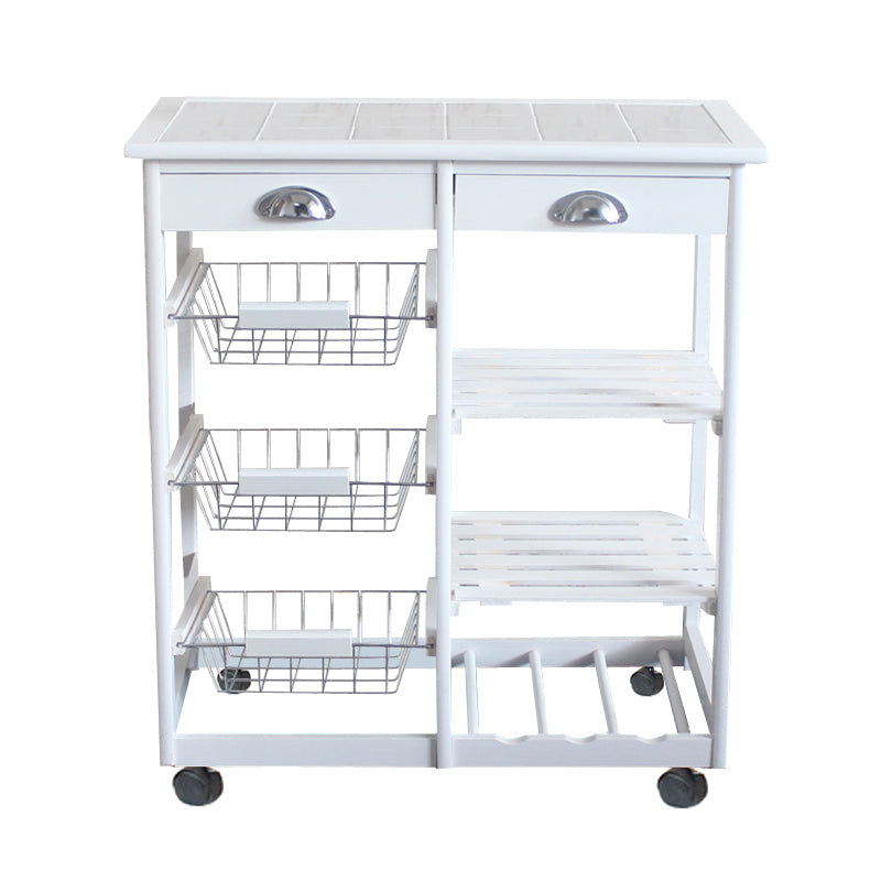 Kitchen & Dining Room Cart 2-Drawer 3-Basket 3-Shelf Storage Rack with Rolling Wheels White