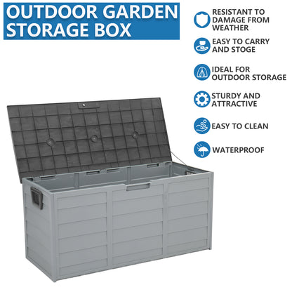 75gal 260L Outdoor Garden Plastic Storage Deck Box Chest Tools Cushions Toys Lockable Seat