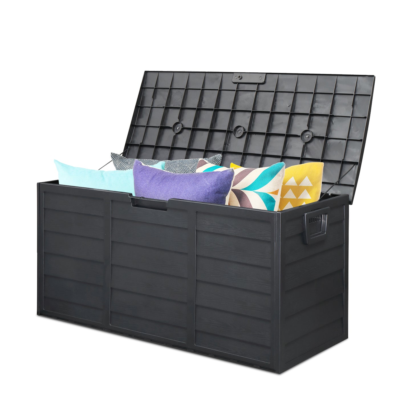 75gal 280L Outdoor Garden Plastic Storage Deck Box Chest Tools Cushions Toys Lockable Seat BLACK