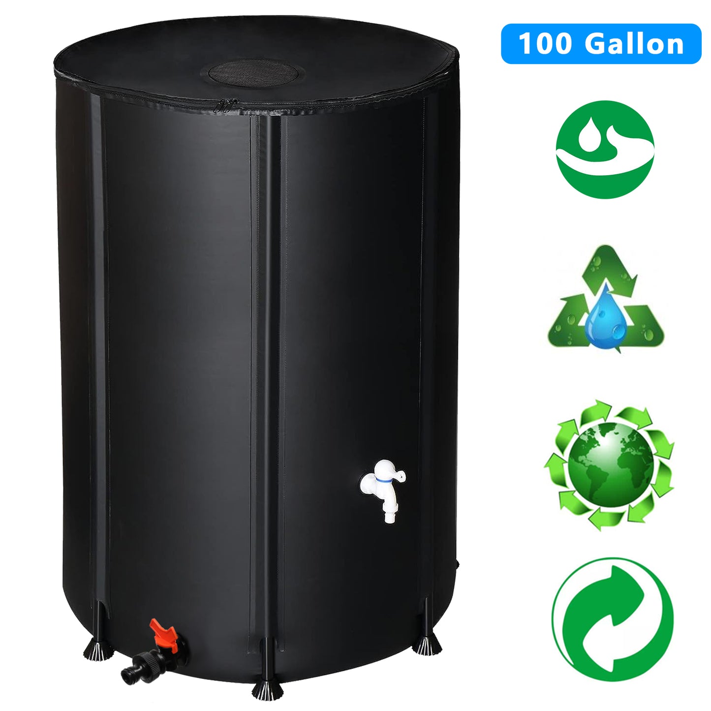 100 Gallon Folding Rain Barrel Water Collector Black