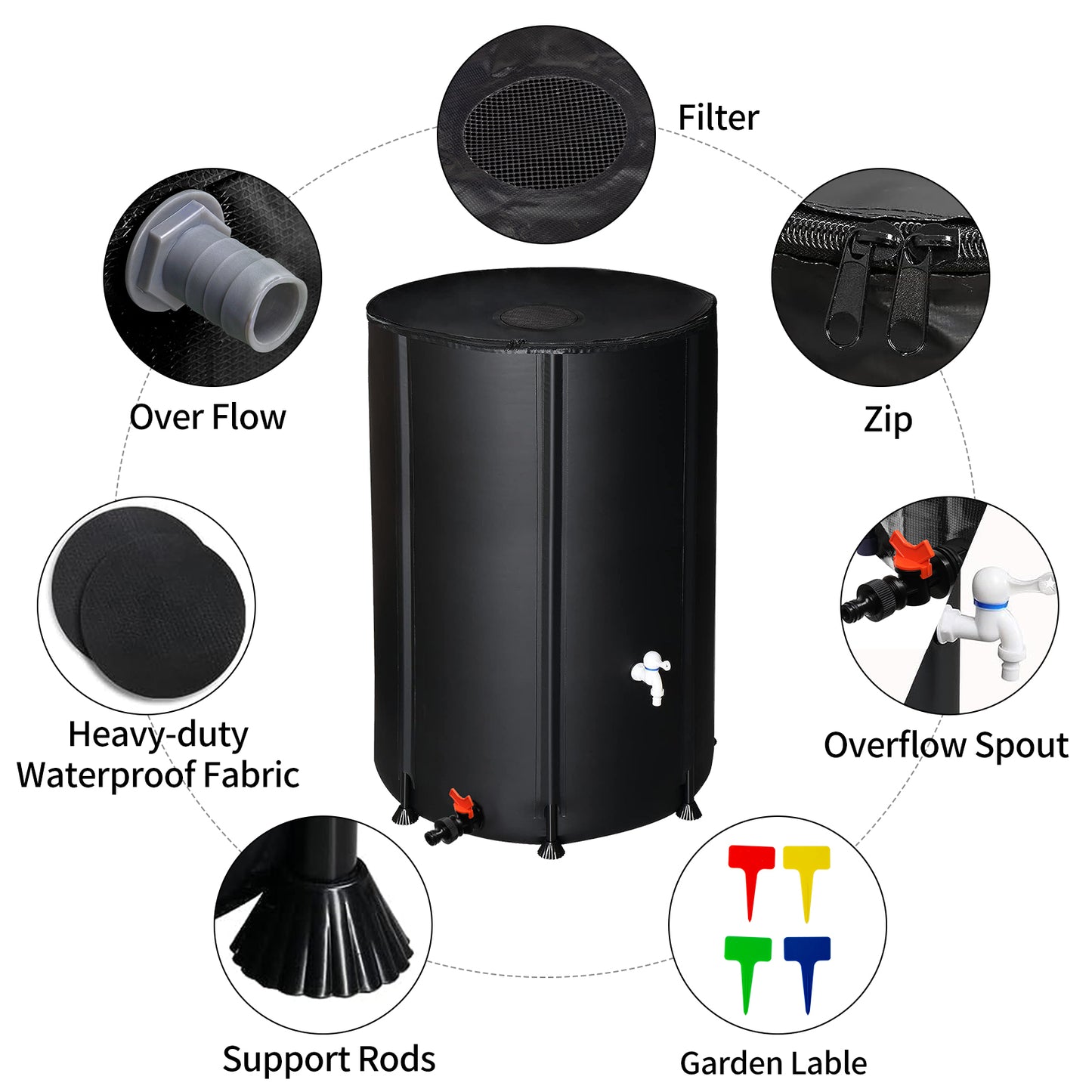 100 Gallon Folding Rain Barrel Water Collector Black