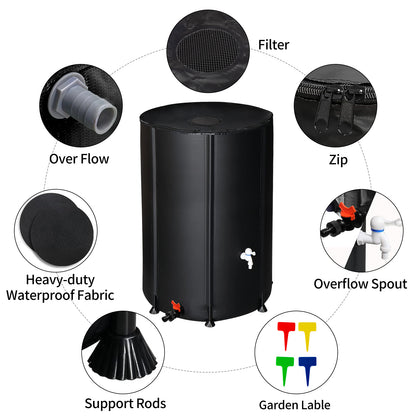 100 Gallon Folding Rain Barrel Water Collector Black