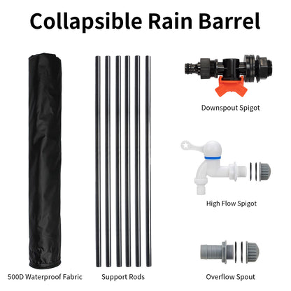 132 Gallon Folding Rain Barrel Water Collector Black