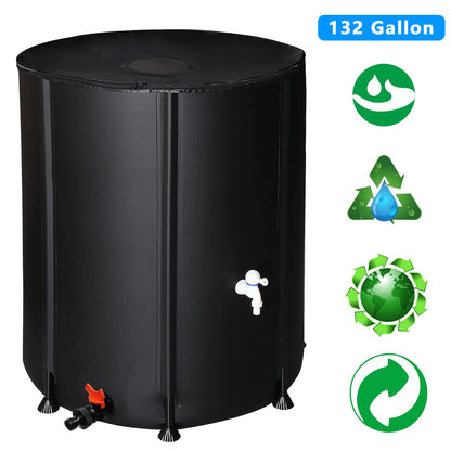 132 Gallon Folding Rain Barrel Water Collector Black