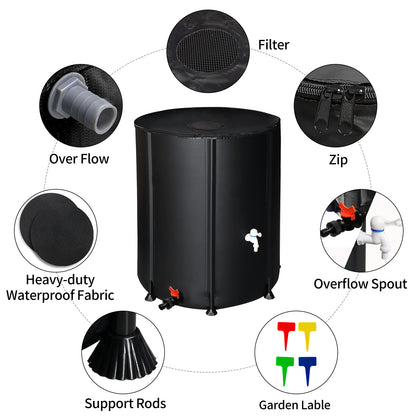 132 Gallon Folding Rain Barrel Water Collector Black