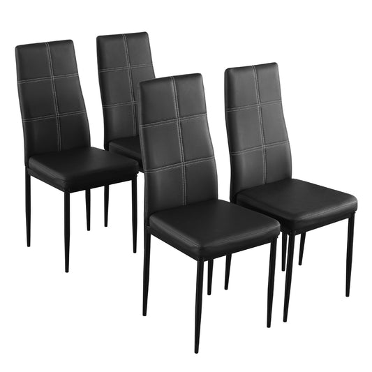 4pcs Elegant Dining Chairs with 6 Grids Decoration Backrest White Cushion Black