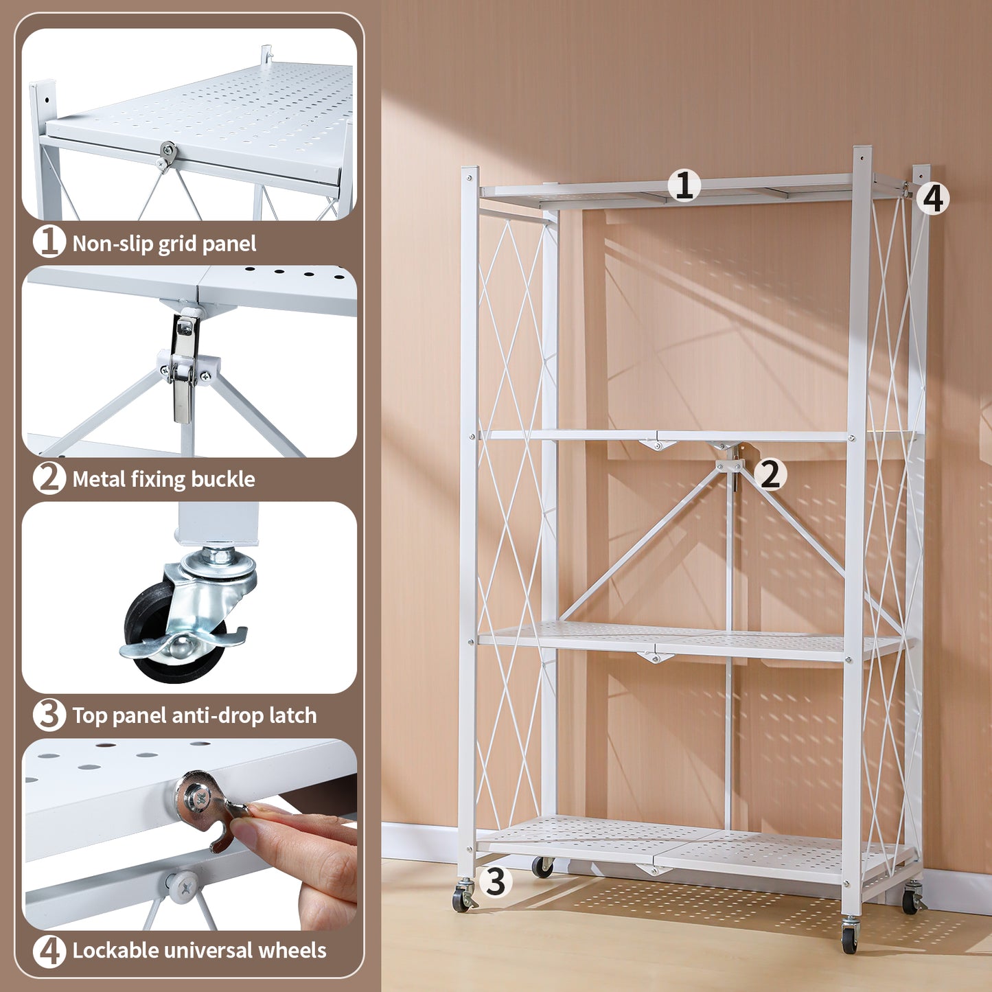 Joybos® 5 Tier White Heavy Duty Foldable Metal Organizer Shelves with Wheels