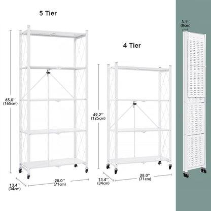 Joybos® 5 Tier White Heavy Duty Foldable Metal Organizer Shelves with Wheels