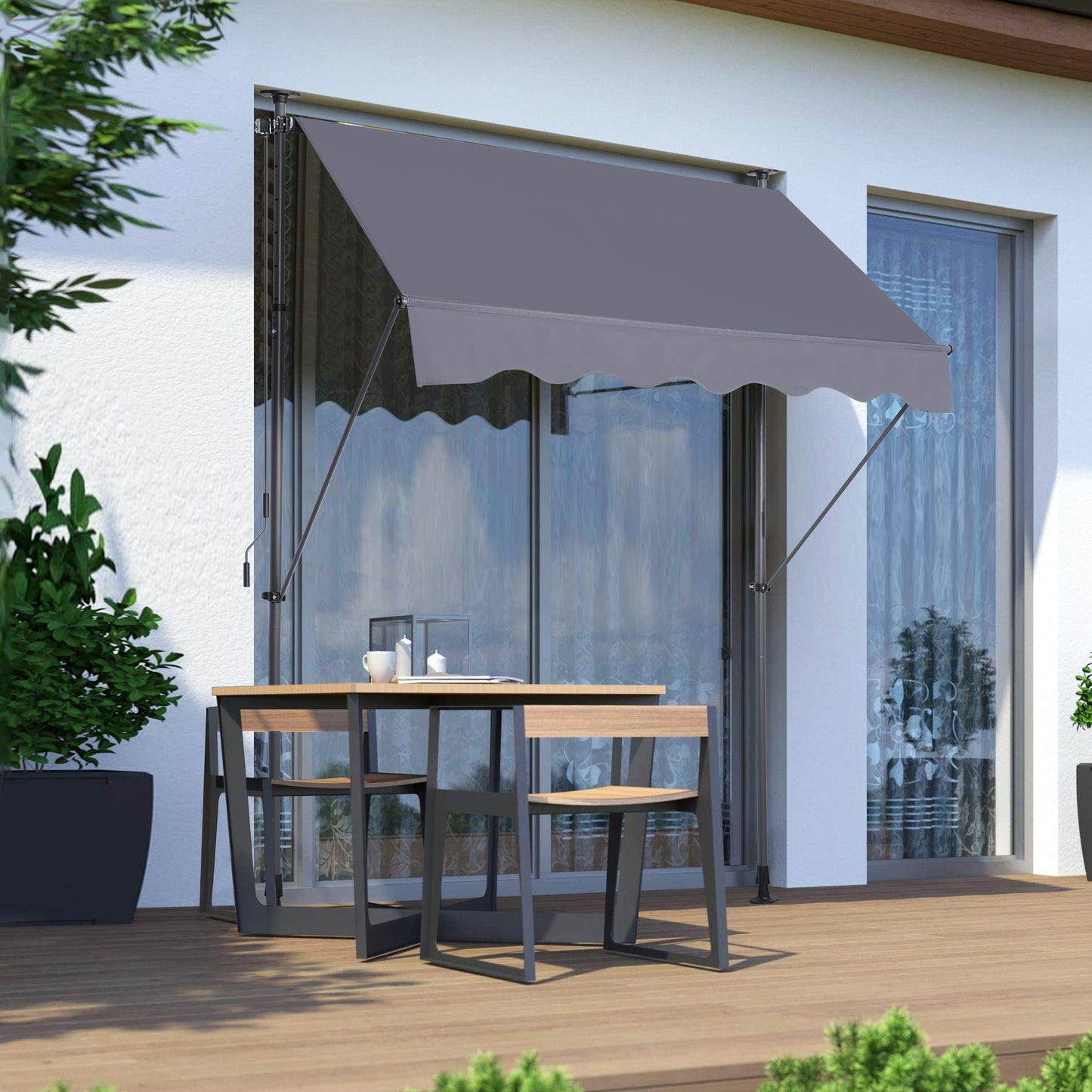 Manual Retractable Awning Canopy-78'' Non-Screw Outdoor Sun Shade Cover with UV Protection [Sale to Temu is Banned.Weekend can not be shipped, order with caution]