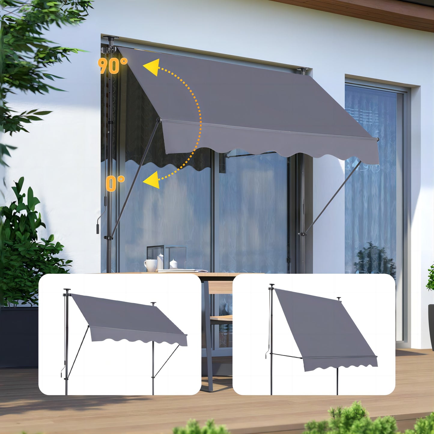 Manual Retractable Awning Canopy-78'' Non-Screw Outdoor Sun Shade Cover with UV Protection [Sale to Temu is Banned.Weekend can not be shipped, order with caution]