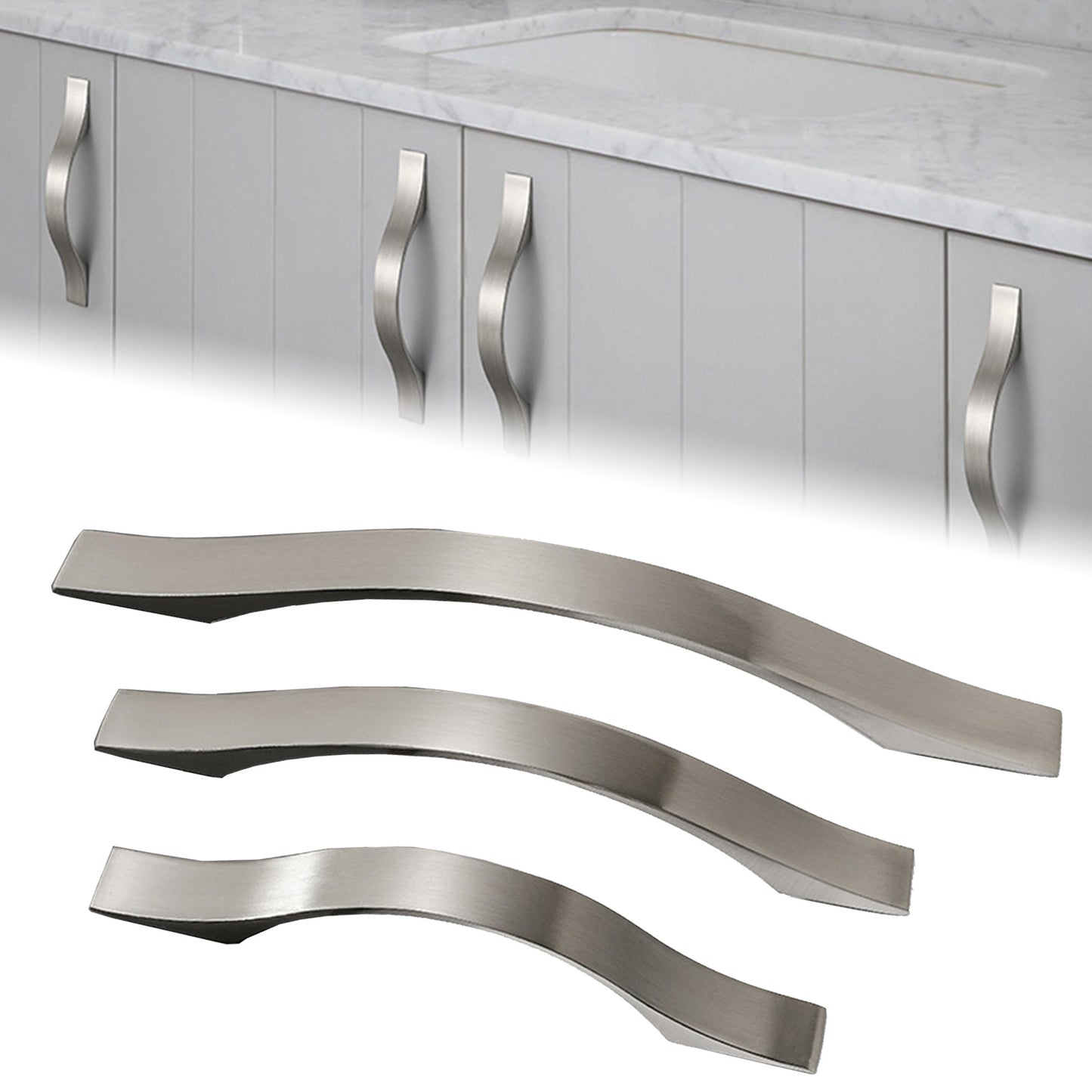 Modern Stainless Steel Kitchen Cabinet Handles Drawer Pulls Brushed Nickel