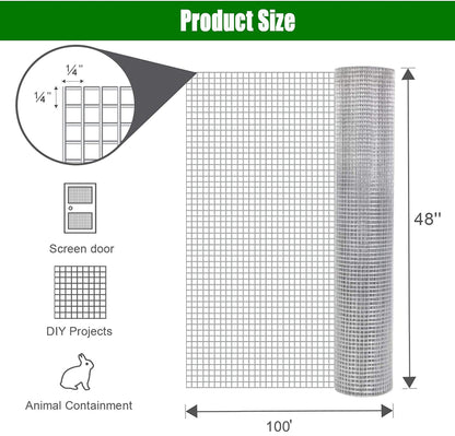 48inx100ft 1/4 in 23 Gauge Hardware Cloth Welded Cage Wire Chicken Fence mesh Rolls Square Chicken Wire Netting Raised Garden Rabbit Fence Snake Fencing Rodent Animals