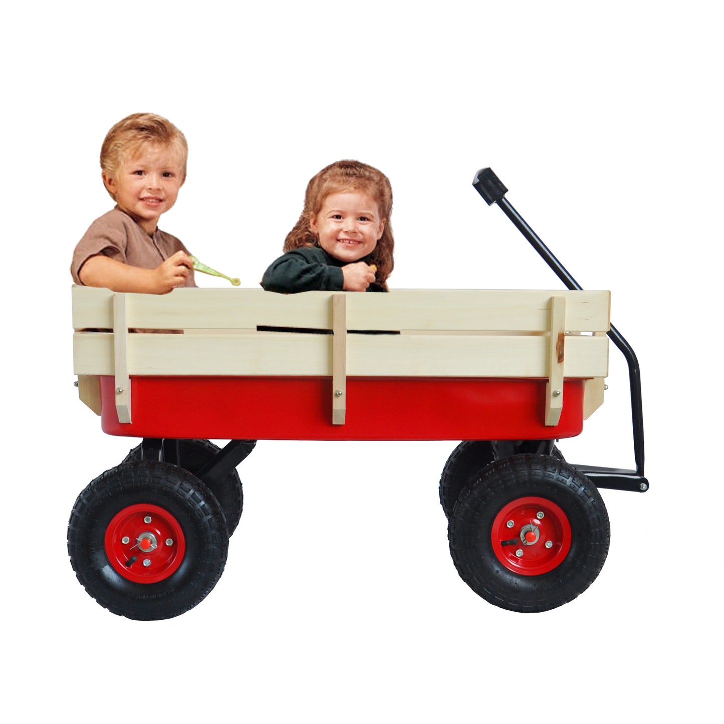 outdoor sport wagon tools cart wooden side panels air tires Wagon (red)