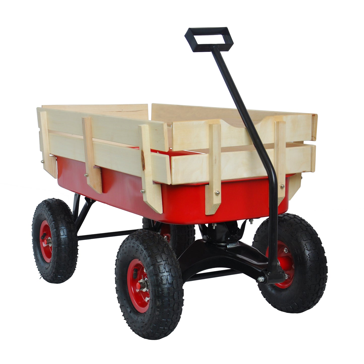 outdoor sport wagon tools cart wooden side panels air tires Wagon (red)