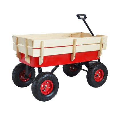 outdoor sport wagon tools cart wooden side panels air tires Wagon (red)