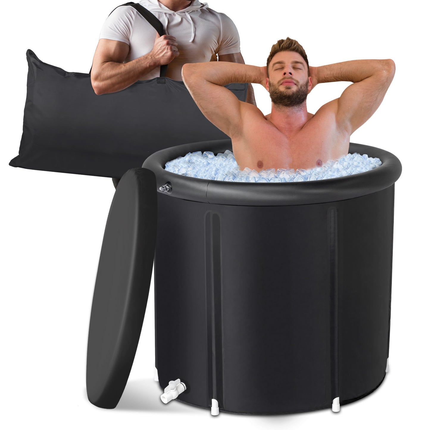 Ice Bath Tub for Athletes with Cover, 85 Gallons Cold Plunge Tub for Recovery, Multiple Layered Portable Ice Bath Plunge Pool, Black