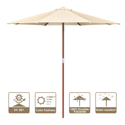 Stylish Wooden Umbrella 9 ft Patio Umbrella features wooden ribs and pole - Aluminum Frame Market Umbrella For Backyard, Deck, Garden, Pool -- ivory（No shipments on weekends）