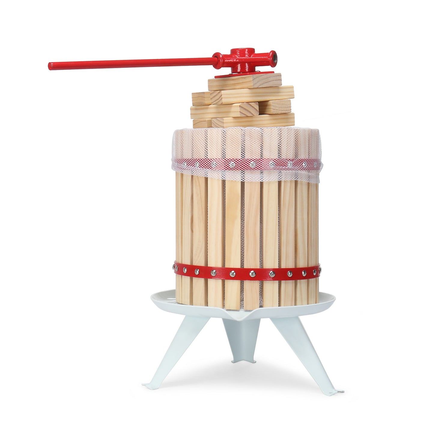 4.75 Gallon Fruit Wine Press, Solid Wood Basket Wine Making Press with 8 Blocks, 18 Liter Cider Apple Grape Crusher Manual Juice Maker for Kitchen Home Outdoor, Red