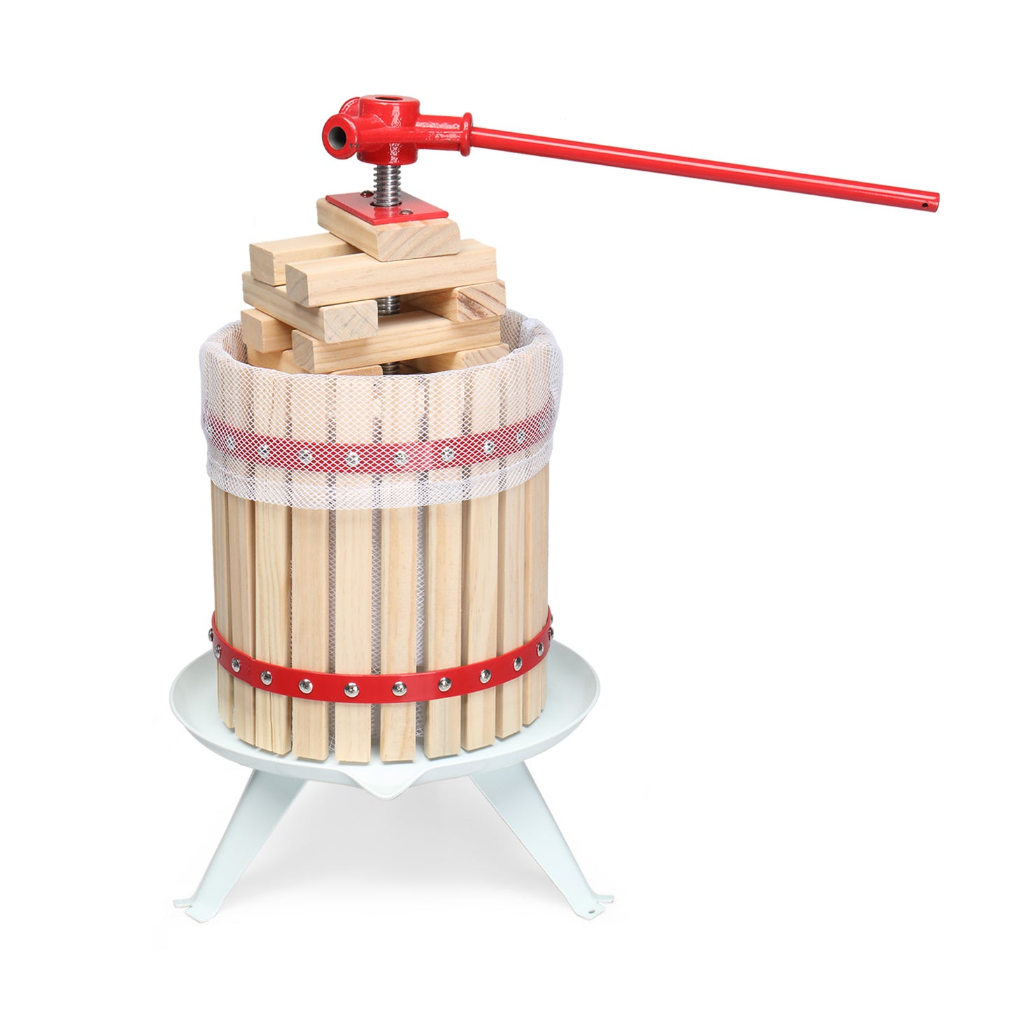 4.75 Gallon Fruit Wine Press, Solid Wood Basket Wine Making Press with 8 Blocks, 18 Liter Cider Apple Grape Crusher Manual Juice Maker for Kitchen Home Outdoor, Red