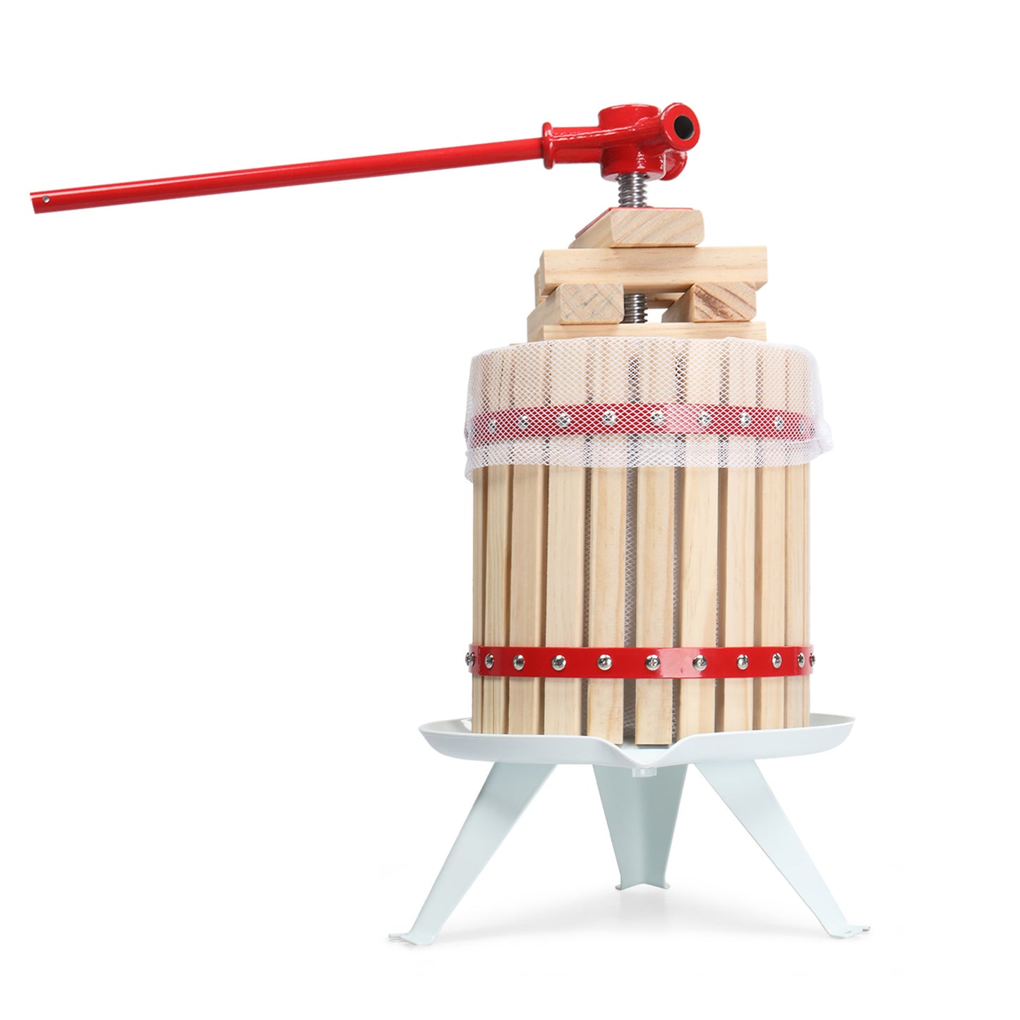 4.75 Gallon Fruit Wine Press, Solid Wood Basket Wine Making Press with 8 Blocks, 18 Liter Cider Apple Grape Crusher Manual Juice Maker for Kitchen Home Outdoor, Red