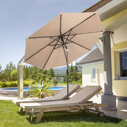 9FT  Umbrella Waterproof Folding Sunshade Beige With Light( Not Included Umbrella Base)