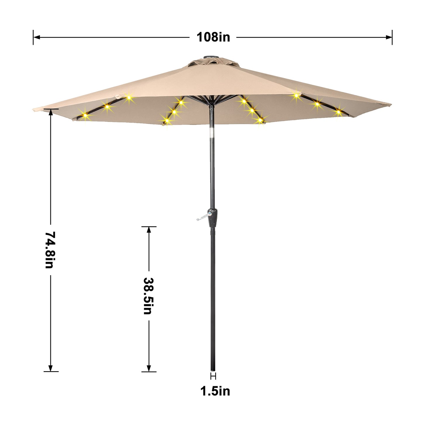 9FT  Umbrella Waterproof Folding Sunshade Beige With Light( Not Included Umbrella Base)