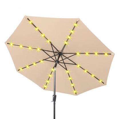 9FT  Umbrella Waterproof Folding Sunshade Beige With Light( Not Included Umbrella Base)