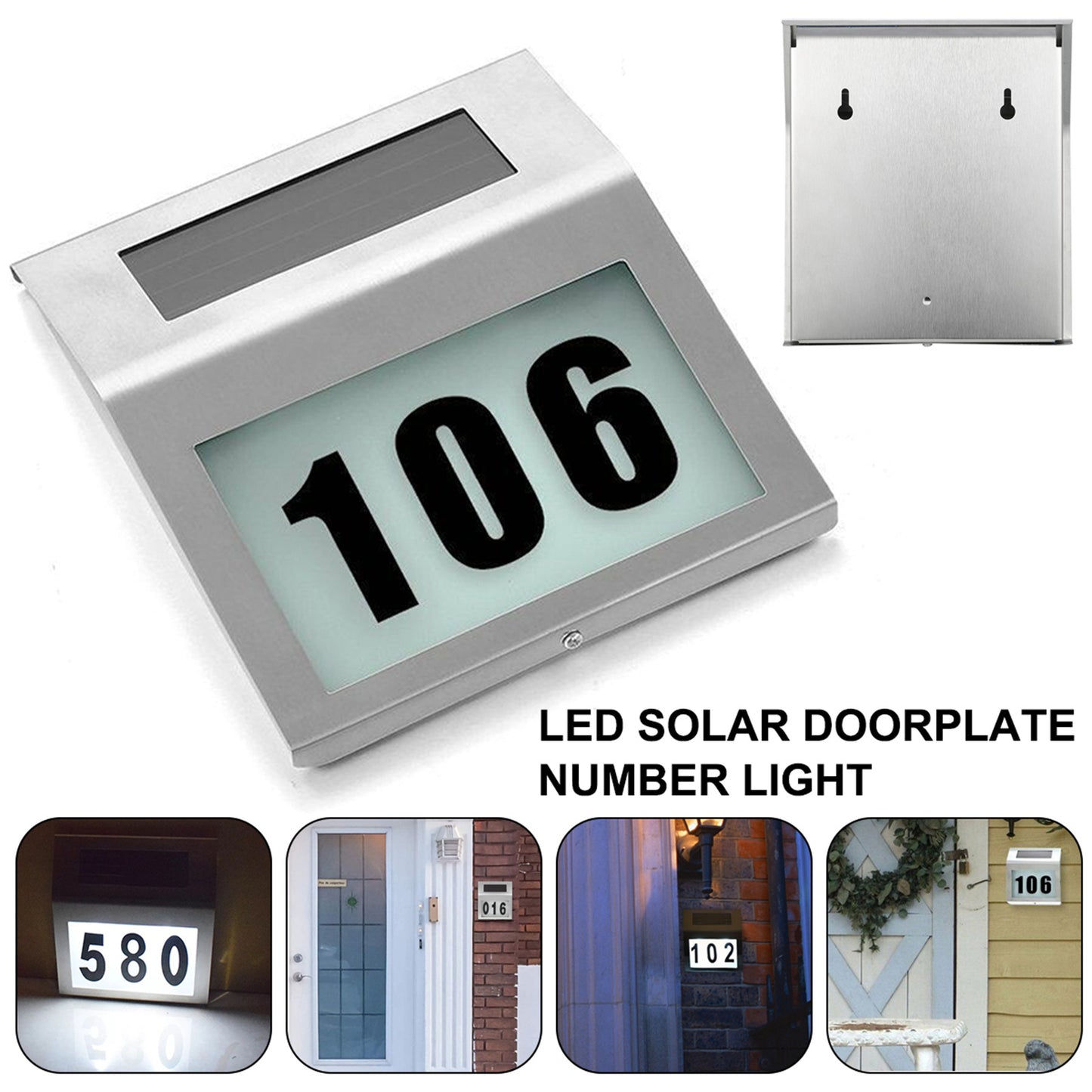 Solar Power LED Light Sign House Street Door Address Plaque Number Plate Lamp