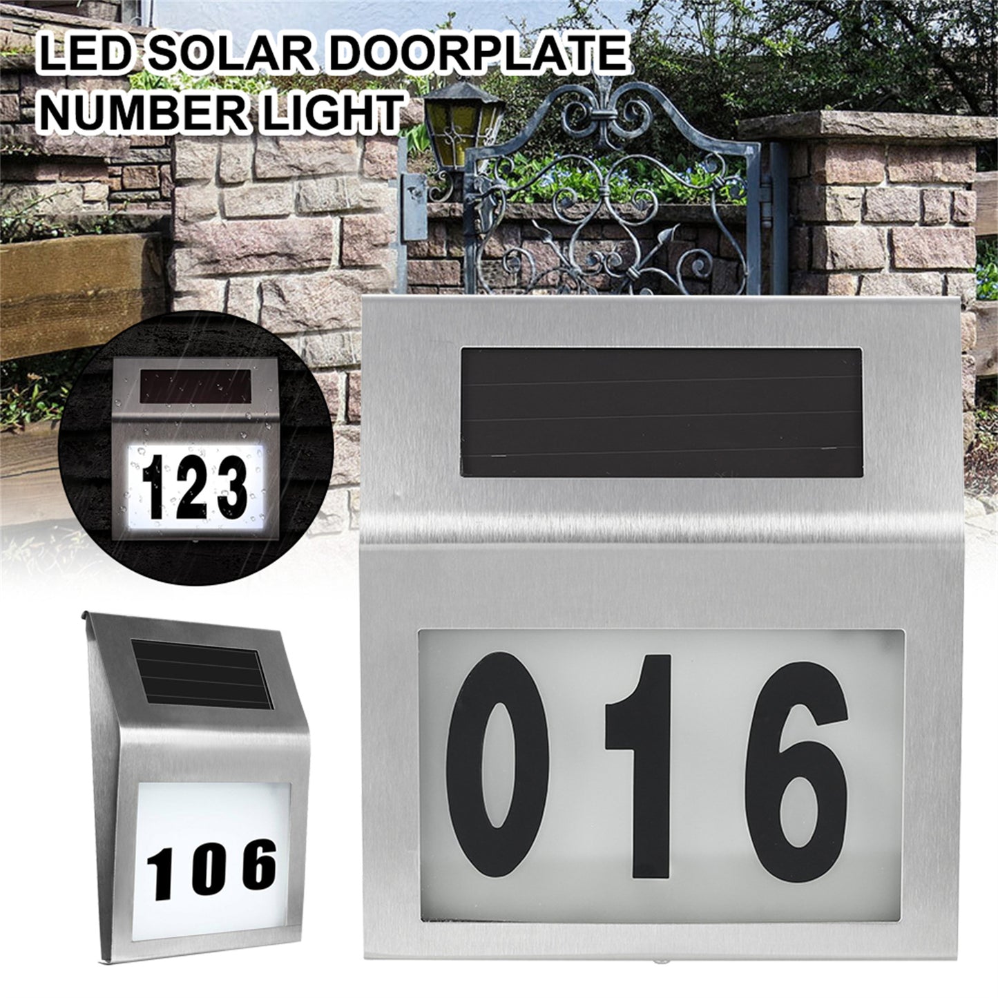 Solar Power LED Light Sign House Street Door Address Plaque Number Plate Lamp