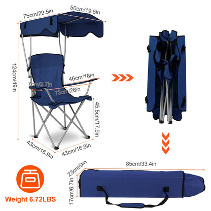 Camping Chairs with Shade Canopy for Adults, Foldable Portable Canopy Chair, Folding Lawn Outdoor Chair with Canopy for Beach, Camping, Support 330LBS--Navy Blue（No shipment on weekends）