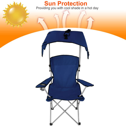 Camping Chairs with Shade Canopy for Adults, Foldable Portable Canopy Chair, Folding Lawn Outdoor Chair with Canopy for Beach, Camping, Support 330LBS--Navy Blue（No shipment on weekends）