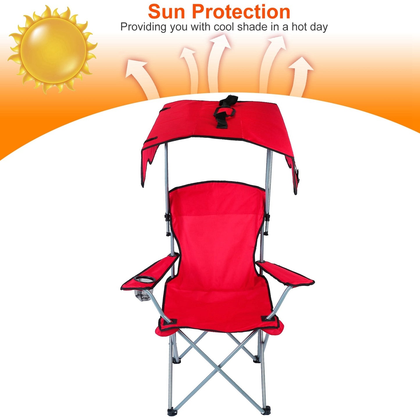 Camping Chairs with Shade Canopy for Adults, Foldable Portable Canopy Chair, Folding Lawn Outdoor Chair with Canopy for Beach, Camping, Support 330LBS--Red（No shipment on weekends）