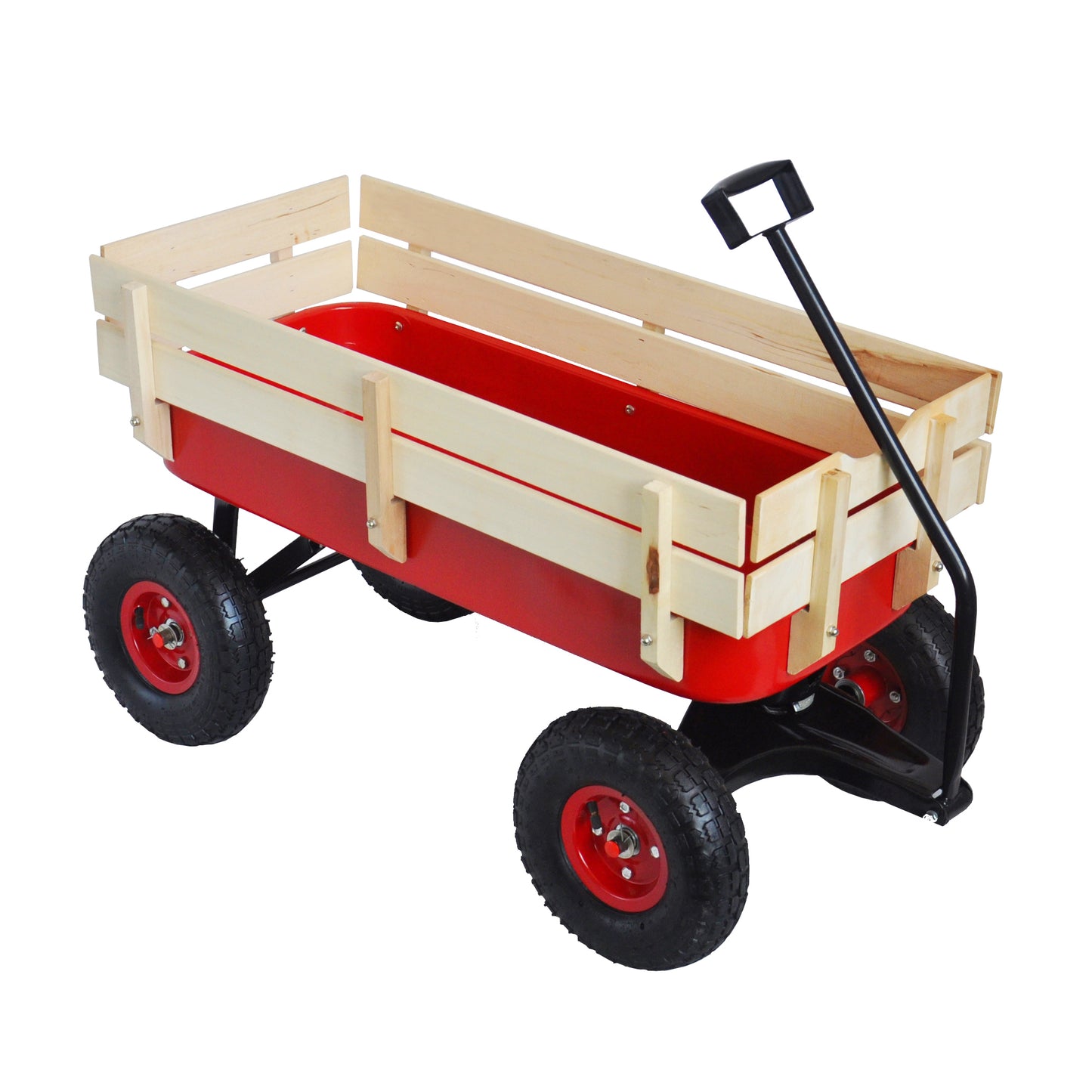 outdoor sport wagon tools cart wooden side panels air tires Wagon (red)