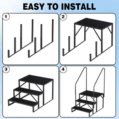 Swimming Pool Ladder Above Ground, RV Steps with Handrail, Heavy Duty Pool Step Hot Tub Steps, 660 lbs Weight Capacity Camper Step Stool Mobile Home Stair for Getting High