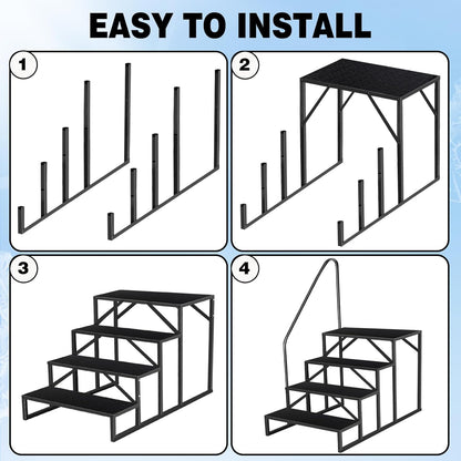 Swimming Pool Ladder Above Ground, RV Steps with Handrail, Heavy Duty Pool Step Hot Tub Steps, 660 lbs Weight Capacity Camper Step Stool Mobile Home Stair for Getting High