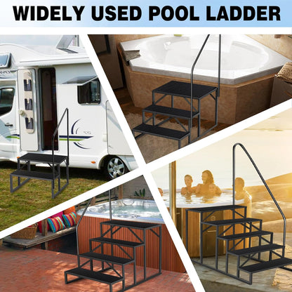 Swimming Pool Ladder Above Ground, RV Steps with Handrail, Heavy Duty Pool Step Hot Tub Steps, 660 lbs Weight Capacity Camper Step Stool Mobile Home Stair for Getting High