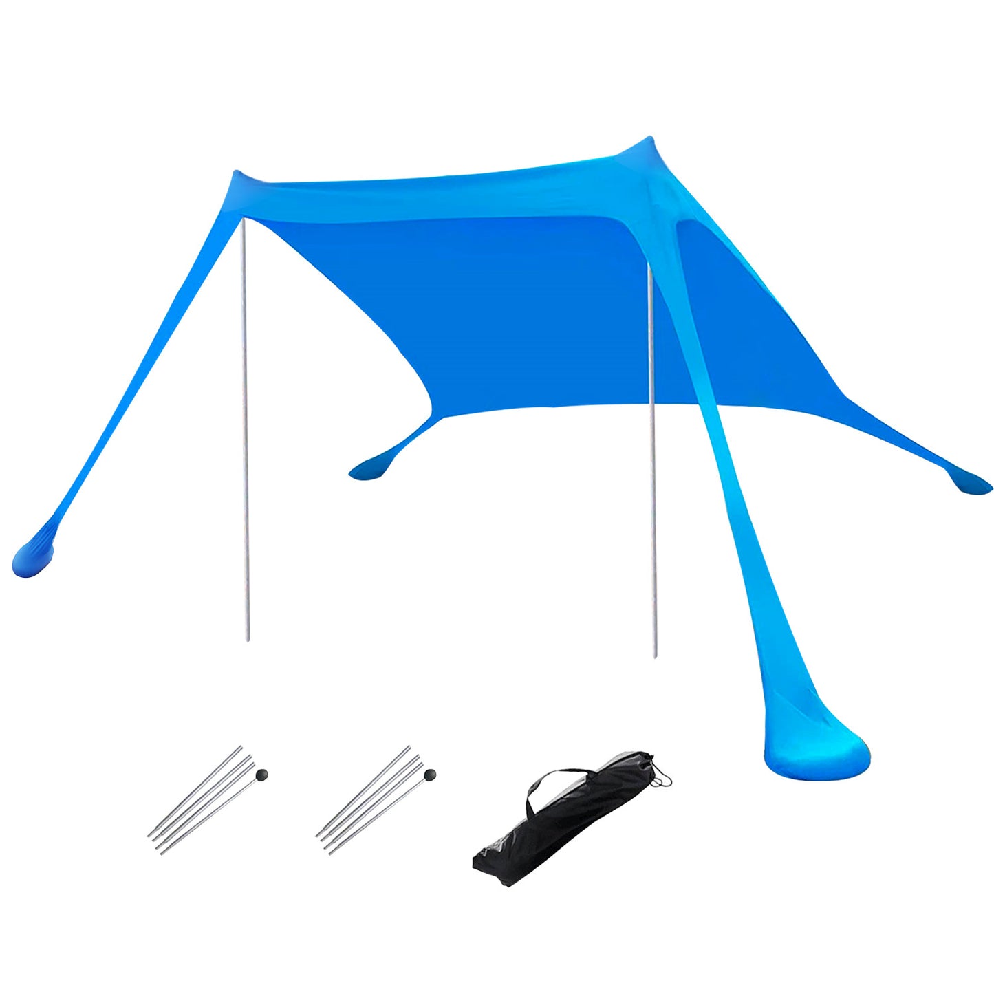 9.8x9.8FT Foldable Beach Canopy Tent Collapsible Shade Sail Sun Protection Windproof Shelter 4 Sandbag 2 Pole Portable Storage Bag Rectangle Blue（No shipments on weekends）