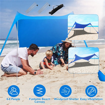 9.8x9.8FT Foldable Beach Canopy Tent Collapsible Shade Sail Sun Protection Windproof Shelter 4 Sandbag 2 Pole Portable Storage Bag Rectangle Blue（No shipments on weekends）