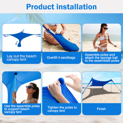 9.8x9.8FT Foldable Beach Canopy Tent Collapsible Shade Sail Sun Protection Windproof Shelter 4 Sandbag 2 Pole Portable Storage Bag Rectangle Blue（No shipments on weekends）