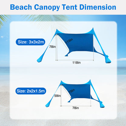 6.5x6.5FT Foldable Beach Canopy Tent Collapsible Shade Sail Sun Protection Windproof Shelter 4 Sandbag 2 Pole Portable Storage Bag Rectangle Blue（No shipments on weekends）