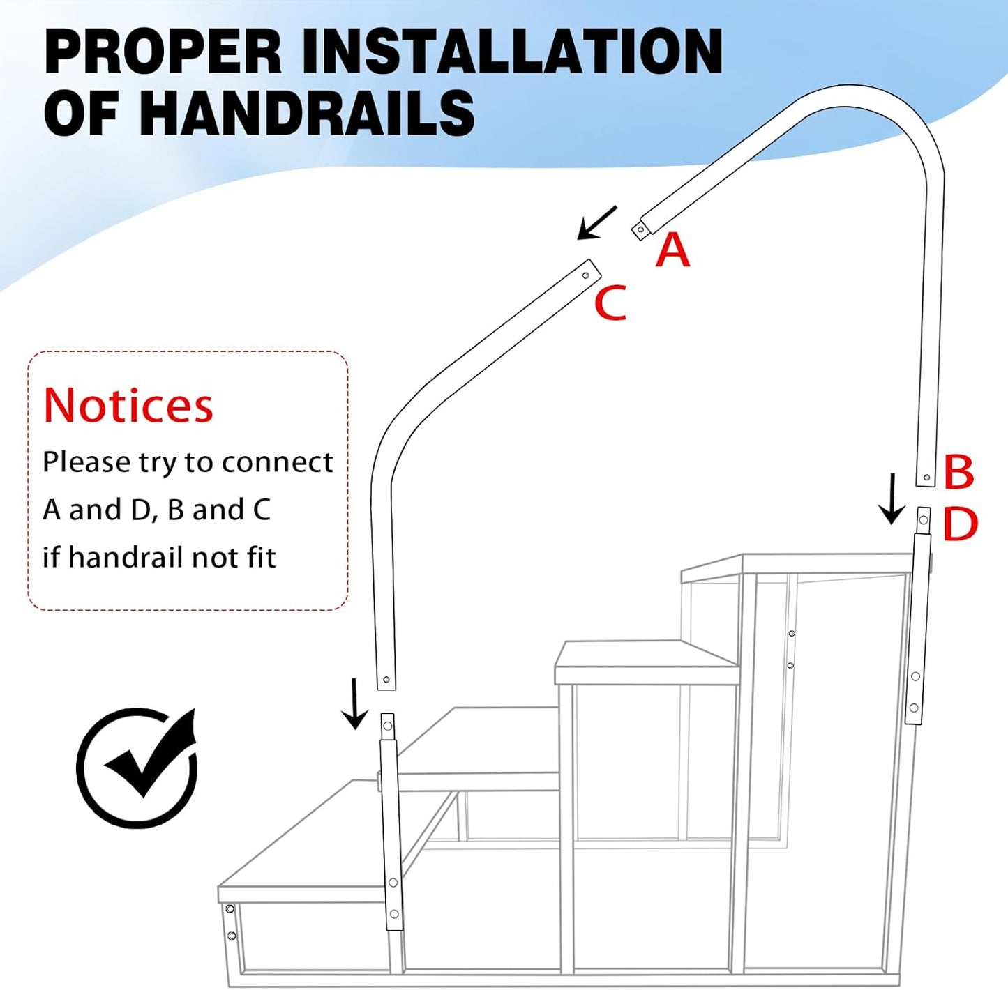 Swimming Pool Ladder above Ground, RV Steps with Handrail, Heavy Duty Pool Step Hot Tub Steps, 660 lbs Weight Capacity Camper Step Stool Mobile Home Stair for Getting High (4 STEP, 2 HANDRAIL)