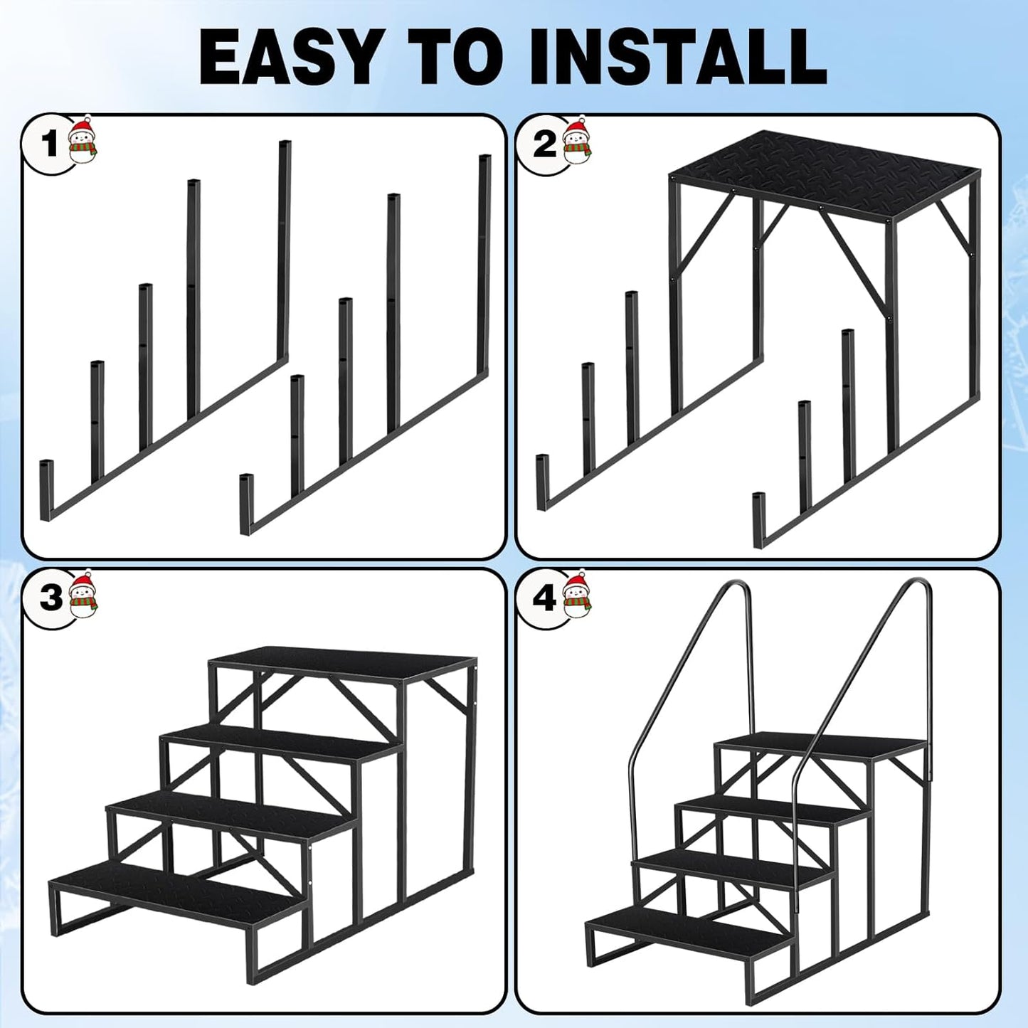 Swimming Pool Ladder above Ground, RV Steps with Handrail, Heavy Duty Pool Step Hot Tub Steps, 660 lbs Weight Capacity Camper Step Stool Mobile Home Stair for Getting High (4 STEP, 2 HANDRAIL)