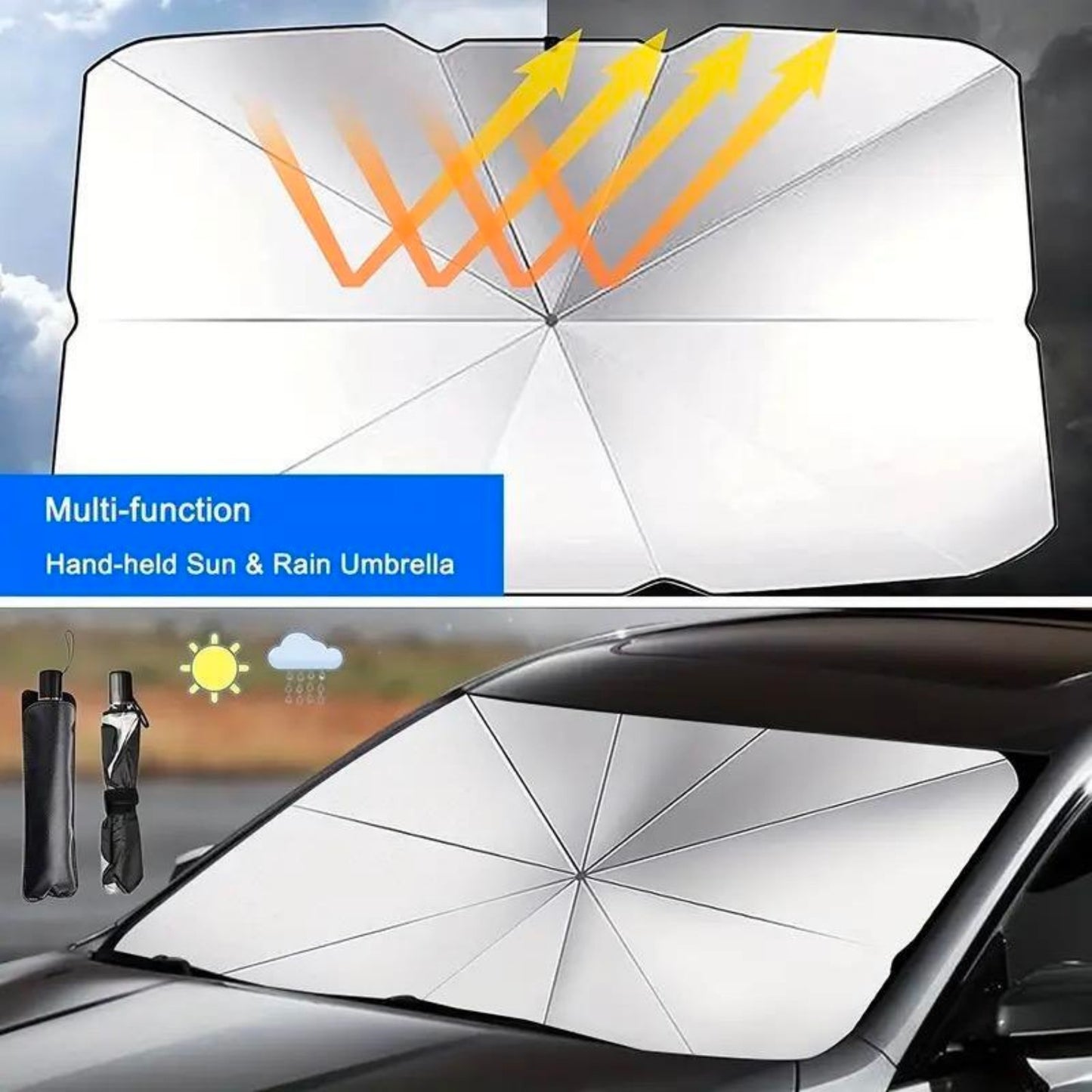 Auto Windshield Sunshade, Foldable Reflective Sunshade for Car Front Window, Blocks UVs Rays, Heat Insulation, Keep Vehicle Cool(No shipments on weekends, banned from Amazon)