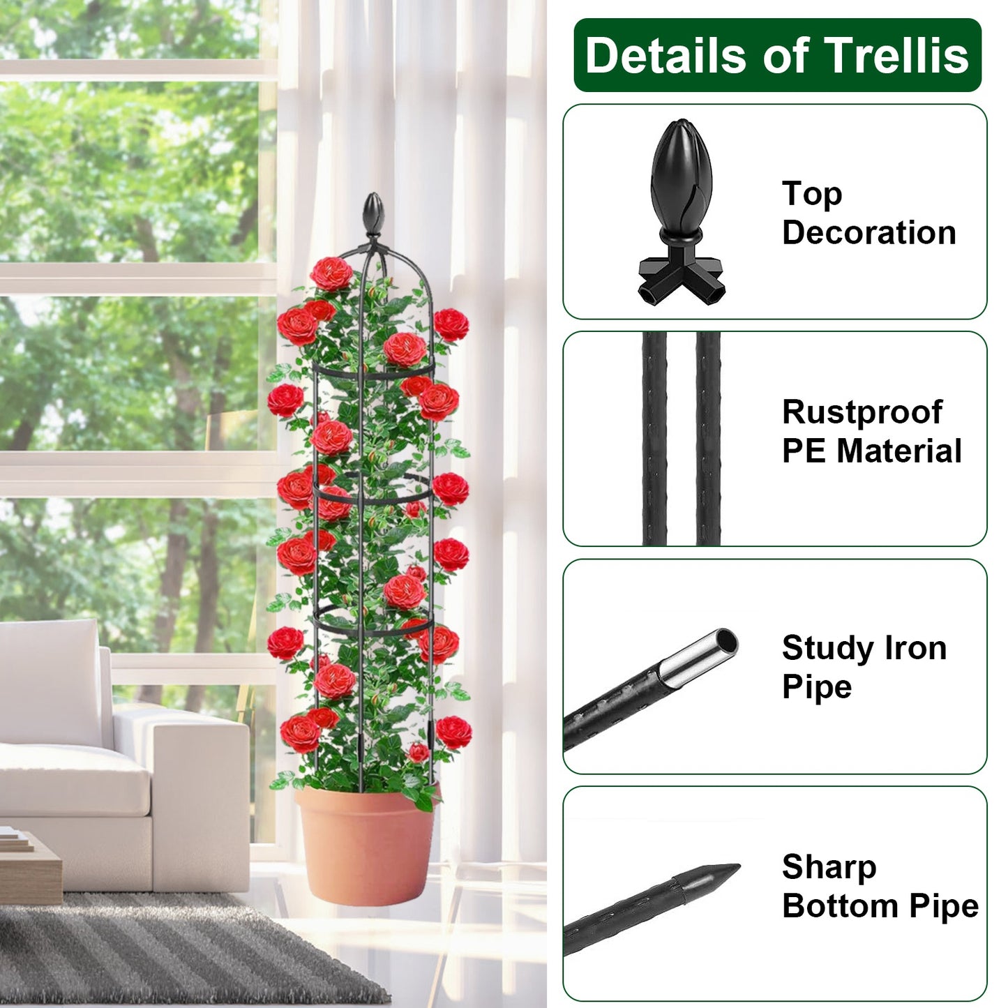 2 Packs Garden Obelisk Trellis 5.9FT Plants Tower for Climbing Plants Flower Vegetable Vine Support Rustproof Garden Plant Trellis Black(No shipments on weekends)