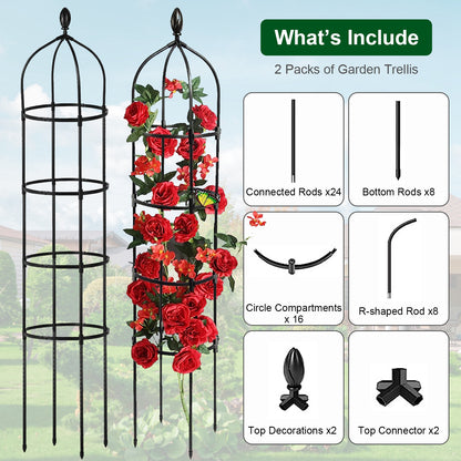 2 Packs Garden Obelisk Trellis 5.9FT Plants Tower for Climbing Plants Flower Vegetable Vine Support Rustproof Garden Plant Trellis Black(No shipments on weekends)