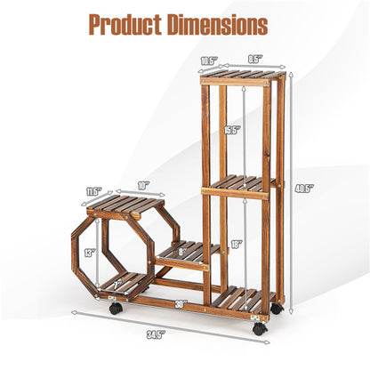 Wooden Plant Stand with Wheels