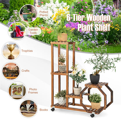 Wooden Plant Stand with Wheels