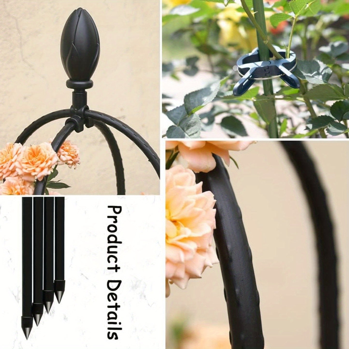 2pcs Garden trellises for climbing plants, rust resistant metal pipes with heavy plastic coating, outdoor and indoor potted plant supports for gardens (black) (not shipped on weekends)