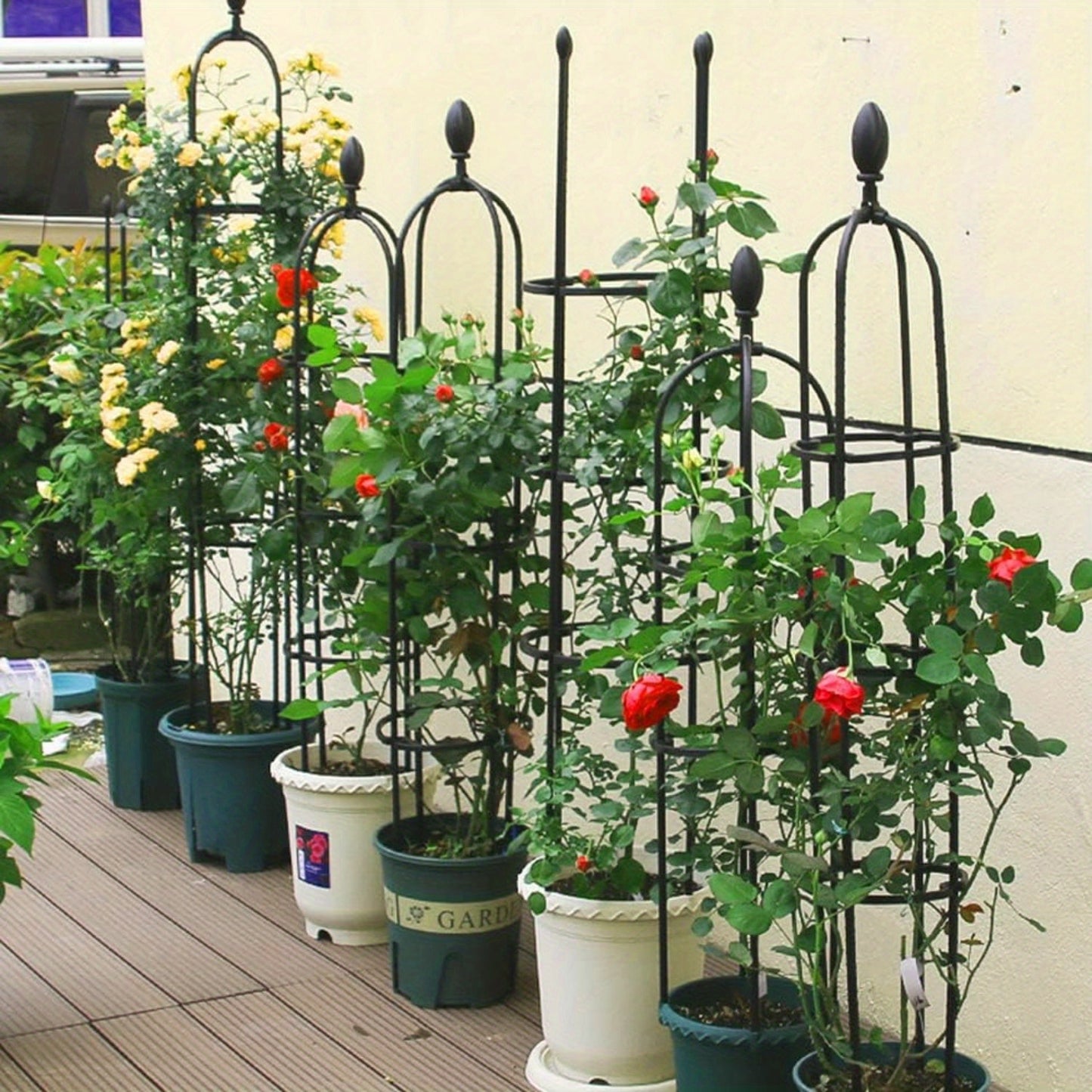 2pcs Garden trellises for climbing plants, rust resistant metal pipes with heavy plastic coating, outdoor and indoor potted plant supports for gardens (black) (not shipped on weekends)