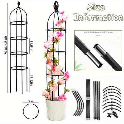 2pcs Garden trellises for climbing plants, rust resistant metal pipes with heavy plastic coating, outdoor and indoor potted plant supports for gardens (black) (not shipped on weekends)